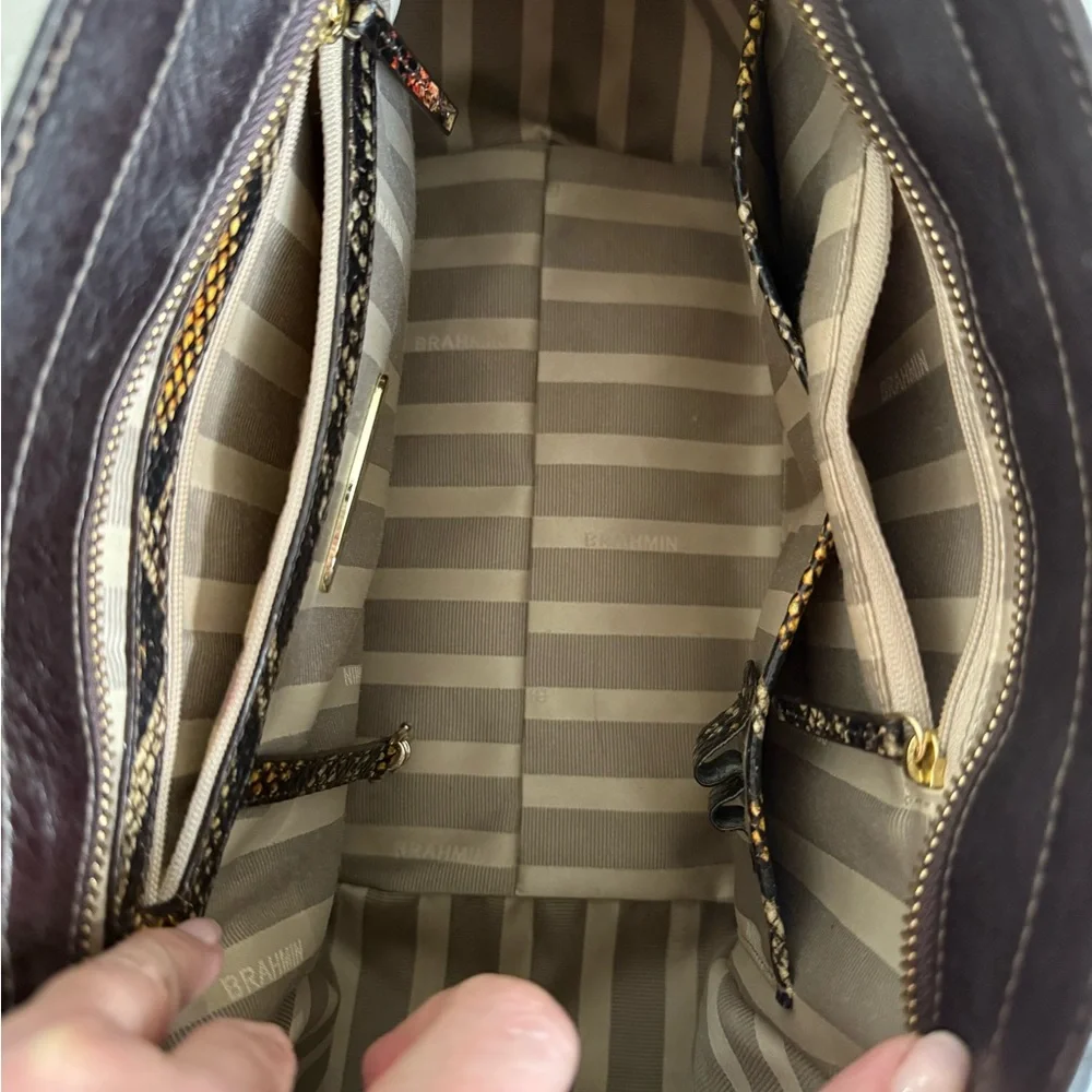 BRAHMIN ARDEN SATCHEL ANGULAR STRUCTURED HANDBAG IN TOBACCO CARLISLE NEW
